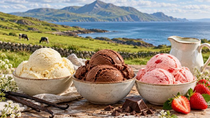 AI-generated illustration for Arran Ice Cream; not actual premises, products, people or equipment.