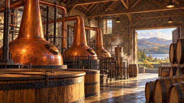 AI-generated illustration for The Lakes Distillery; not actual premises, products, people or equipment.